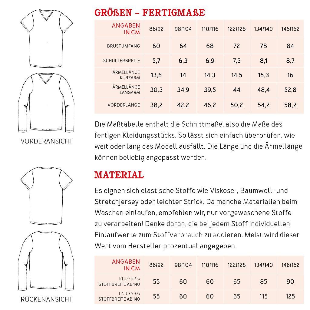 Papierschnittmuster Basicshirt mit V Erik Gr. 86-152